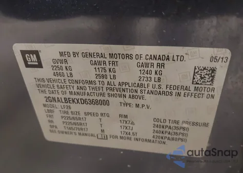 2013 Chevrolet Equinox Ls z USA, uszkodzony, nr VIN 2GNALBEKXD6368000